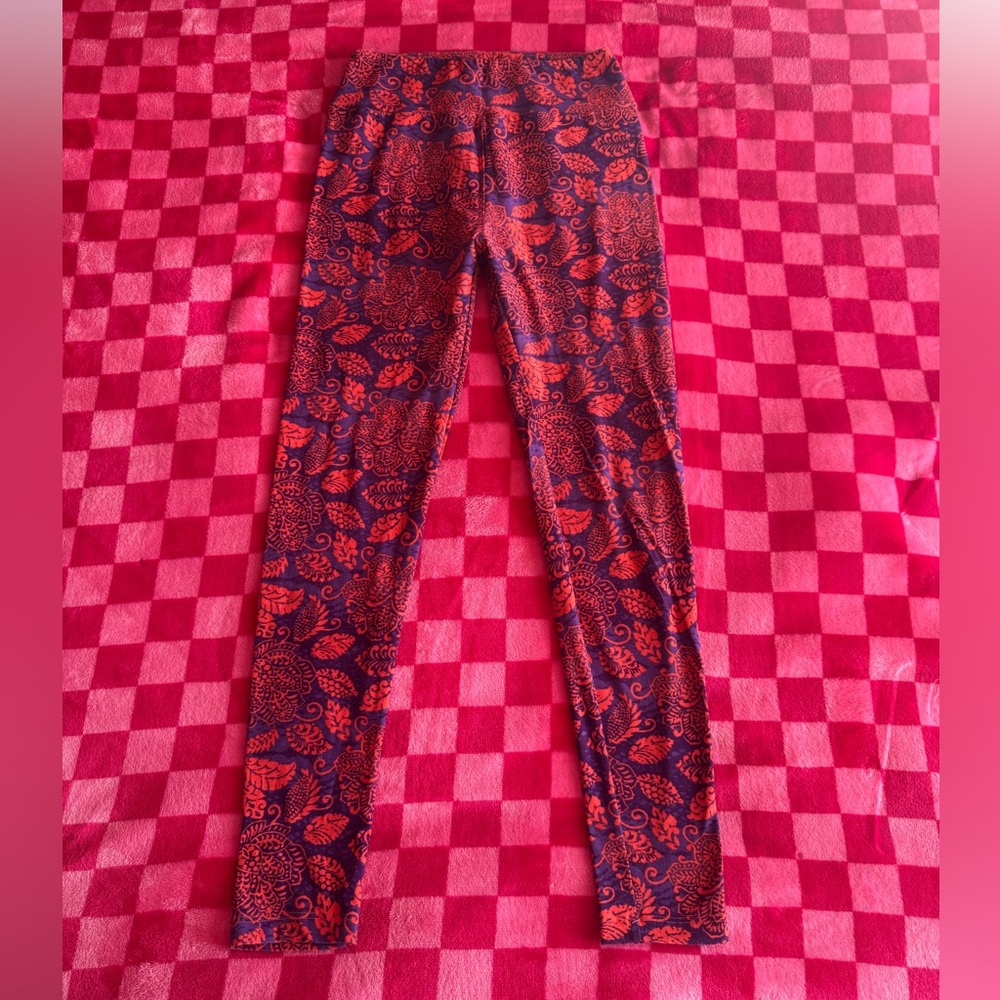 Red and Purple Floral and Paisley Patterned OS LulaRoe Leggings